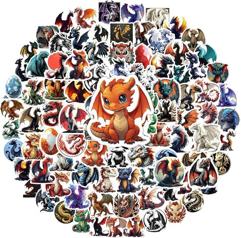 100Pcs Magical Dragon Stickers for Water Bottle: Vinyl Waterproof Pterosaur Fantasy Dragon Decal for Laptop Luggage Phone Scrapbooking Crafts, Dragons Stickers for Kids Teens Gift Dragons Party Favor in Saudi Arabia