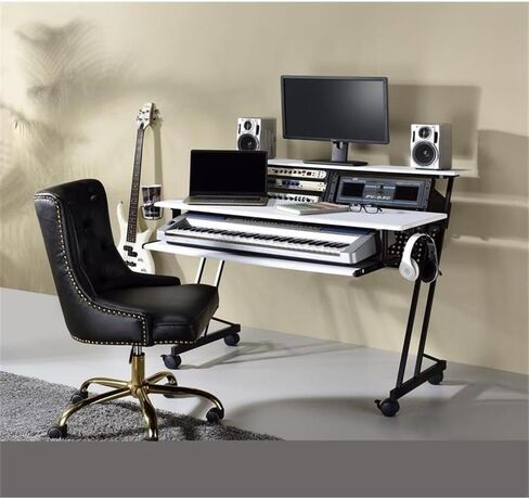 BOWERY HILL Contemporary Wood Music Recording Studio Desk in White/Black in Kuwait