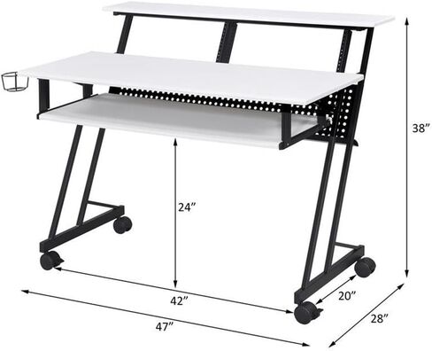 BOWERY HILL Contemporary Wood Music Recording Studio Desk in White/Black in Kuwait