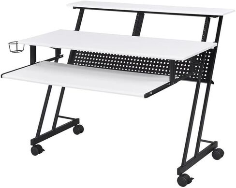 BOWERY HILL Contemporary Wood Music Recording Studio Desk in White/Black in Kuwait