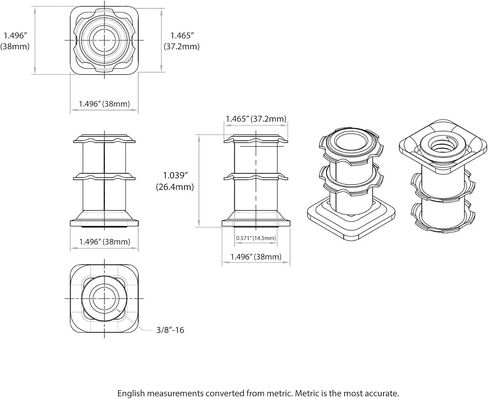 Outwater Industries Double Star Tell -Threads Caster Insert | الصلب المعالجة بالحرارة | يناسب 1-1/2 بوصة مربعة 16-18 أنبوب المقياس | الموضوع: 3/8-16 | 100 حزمة in Saudi Arabia