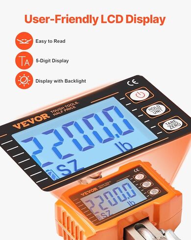 مقياس رافعة Vevor الرقمي ، 2200 رطل/1000 كيلوغرام ، مقياس شنق للخدمة الشاقة الصناعية مع التحكم عن بعد ، شاشة المصبوب من الألومنيوم وشاشة LCD ، دقة عالية للبناء ، المصنع ، المزرعة ، الصيد (Orange) in Kuwait