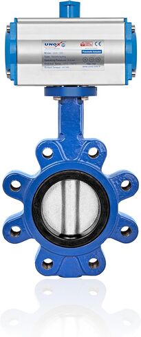 صمام الفراشة المفعول بالهواء المضغوط Unox DN150 (6 ") يتصرف مزدوج 230 رطل (16 بار) ، قرص AISI304 من الفولاذ المقاوم للصدأ مع GGG -40.3 Sfero Cathing Body - EPDM مقعد للهواء المائي - in Kuwait