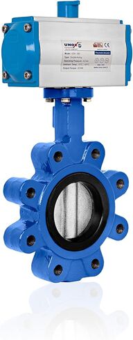 صمام الفراشة المفعول بالهواء المضغوط Unox DN150 (6 ") يتصرف مزدوج 230 رطل (16 بار) ، قرص AISI304 من الفولاذ المقاوم للصدأ مع GGG -40.3 Sfero Cathing Body - EPDM مقعد للهواء المائي - in Kuwait