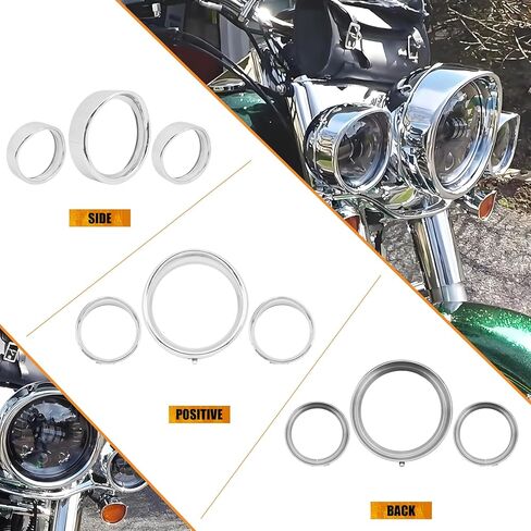 Motorcycle 7" Headlight Trim Ring 4.5" Fog Light Trim Ring Set Visor Style Fit for Harley Softail FL 1994-2017 (Black) in Kuwait