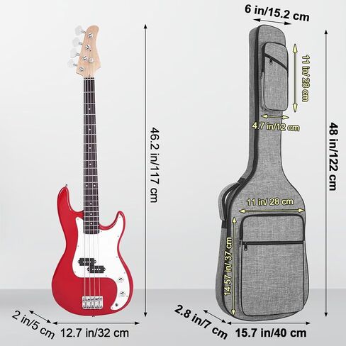 47 Inch Bass Gig Bag 11mm Padding Electric Bass Guitar Bag, Bass Guitar Case Backpack with Neck Strap and 4 Pockets, Grey in Saudi Arabia
