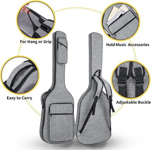 47 Inch Bass Gig Bag 11mm Padding Electric Bass Guitar Bag, Bass Guitar Case Backpack with Neck Strap and 4 Pockets, Grey in Saudi Arabia