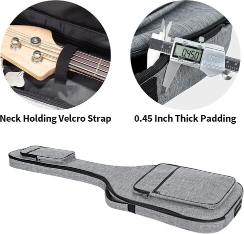 47 Inch Bass Gig Bag 11mm Padding Electric Bass Guitar Bag, Bass Guitar Case Backpack with Neck Strap and 4 Pockets, Grey in Saudi Arabia