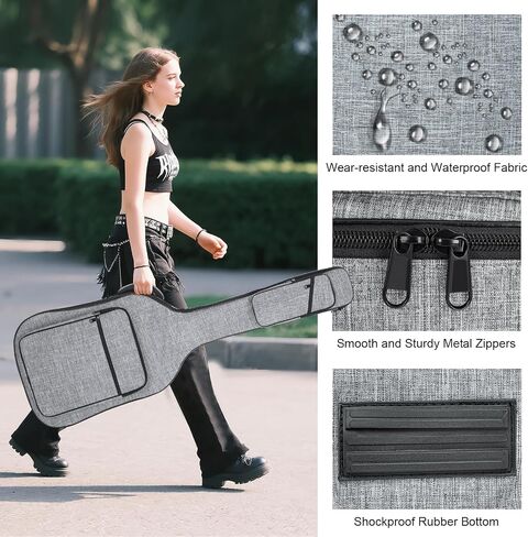 47 Inch Bass Gig Bag 11mm Padding Electric Bass Guitar Bag, Bass Guitar Case Backpack with Neck Strap and 4 Pockets, Grey in Saudi Arabia