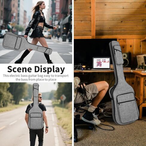47 Inch Bass Gig Bag 11mm Padding Electric Bass Guitar Bag, Bass Guitar Case Backpack with Neck Strap and 4 Pockets, Grey in Saudi Arabia