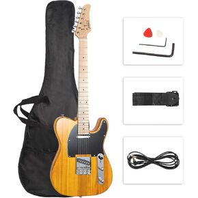 Glarry 39 "GTL Electric Guitar لمحبي الموسيقى ، SS Pickups Maple Fingerboard مع حقيبة الغيتار حزمة الإكسسوارات (أصفر شفاف) in Kuwait