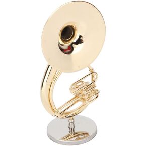 Samll Sousaphone Model, Brass Miniature Sousaphone with Stand Mini Metal Musical Instrument Model with Velvet Lining Wooden Case in Kuwait