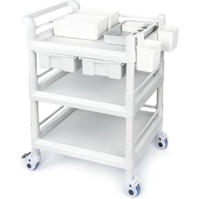 Medical Mobile Trolley Cart 3 Tier 500 Lbs Spacious Beauty Salon Rolling Trolley with Dirt Buckets Drawers 360°Rotate Wheels Heavy Duty Medical Utility Cart for Hospital Dental Clinic in Saudi Arabia