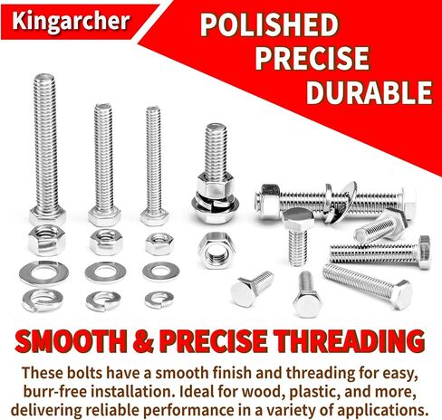 Kingarcher 252 Pcs Hex Head Nuts and Bolts Set – 1/4"-20, 5/16"-18, 3/8"-16, 304 Stainless Steel Assortment Kit with Washers and Storage Case in Saudi Arabia