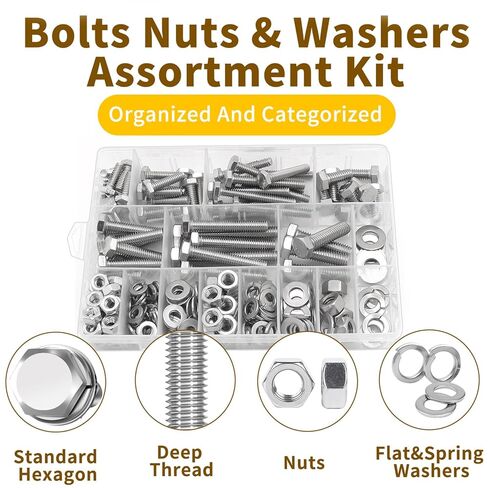 246Pcs Hex Head Nuts and Bolts Assortment Kit, Stainless Steel 1/4"-20,5/16"-18,3/8"-16 Assorted Bolts Nuts and Flat & Spring Lock Washers with Case for Home, Auto,Electronic & Industrial Repair in Saudi Arabia