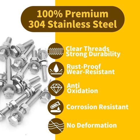 246Pcs Hex Head Nuts and Bolts Assortment Kit, Stainless Steel 1/4"-20,5/16"-18,3/8"-16 Assorted Bolts Nuts and Flat & Spring Lock Washers with Case for Home, Auto,Electronic & Industrial Repair in Saudi Arabia