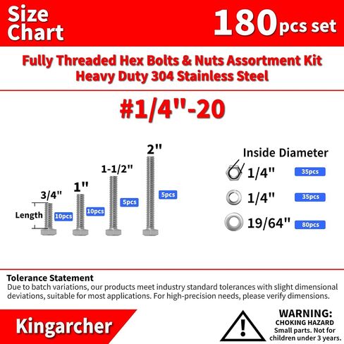 Kingarcher 252 PCS Hex Head Nuts and Bolts Set-1/4 "-20 ، 5/16" -18 ، 3/8 "-16 ، 304 Stainless Steel Kit مع غسالات وحالة تخزين in Saudi Arabia