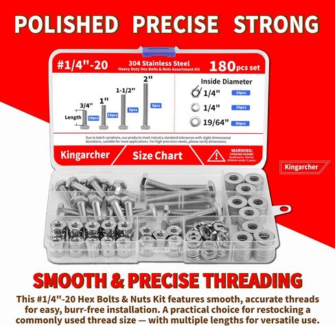 Kingarcher 252 PCS Hex Head Nuts and Bolts Set-1/4 "-20 ، 5/16" -18 ، 3/8 "-16 ، 304 Stainless Steel Kit مع غسالات وحالة تخزين in Saudi Arabia