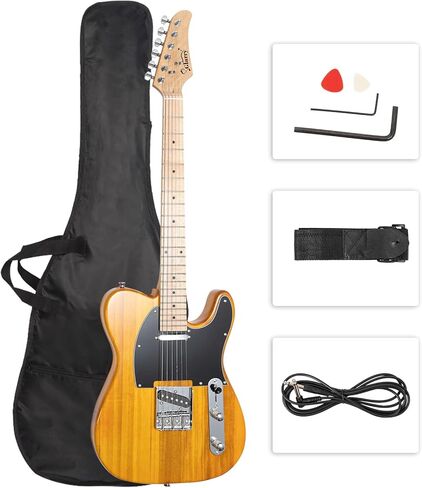 Glarry 39 "GTL Electric Guitar لمحبي الموسيقى ، SS Pickups Maple Fingerboard مع حقيبة الغيتار حزمة الإكسسوارات (أصفر شفاف) in Kuwait