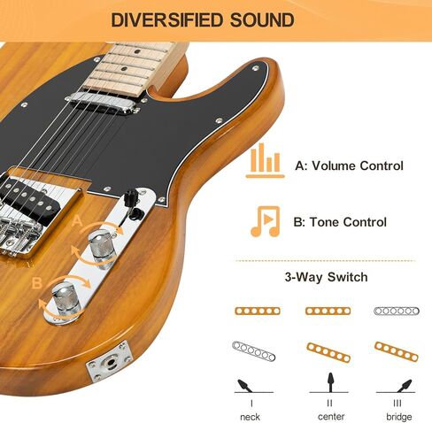 Glarry 39 "GTL Electric Guitar لمحبي الموسيقى ، SS Pickups Maple Fingerboard مع حقيبة الغيتار حزمة الإكسسوارات (أصفر شفاف) in Kuwait