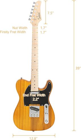 Glarry 39 "GTL Electric Guitar لمحبي الموسيقى ، SS Pickups Maple Fingerboard مع حقيبة الغيتار حزمة الإكسسوارات (أصفر شفاف) in Kuwait