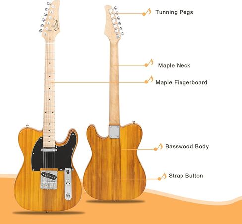 Glarry 39 "GTL Electric Guitar لمحبي الموسيقى ، SS Pickups Maple Fingerboard مع حقيبة الغيتار حزمة الإكسسوارات (أصفر شفاف) in Kuwait