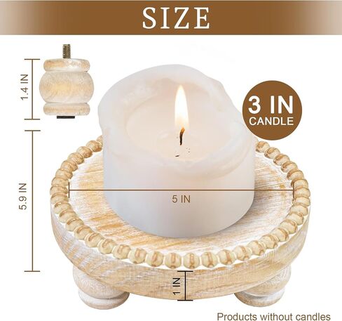 Farmhouse Round Wood Tray Riser, Pedestal Stand with Beaded Edge, Rustic Wooden Candle Trays Decor for Tiered Tray, Candle, Mug Display Decorative, Table Centerpiece, Antique White in Saudi Arabia