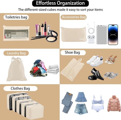 Compression Packing Cubes for Travel 6 Sets, Luggage Space Saving Travel Essentials Accessories for Suitcase Organizer Bags Set, Durable Organizer Bags (cream) in Saudi Arabia