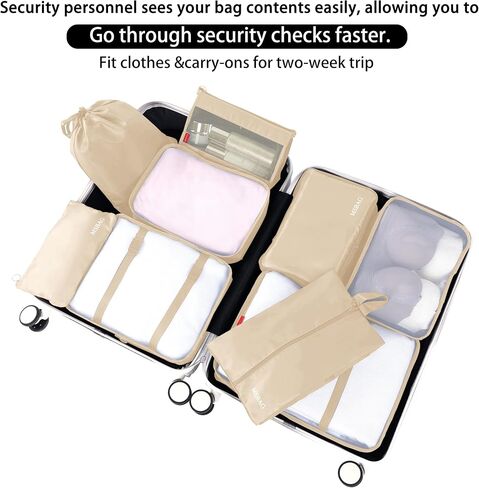 Compression Packing Cubes for Travel 6 Sets, Luggage Space Saving Travel Essentials Accessories for Suitcase Organizer Bags Set, Durable Organizer Bags (cream) in Saudi Arabia
