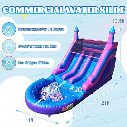 شريحة مياه تجارية للبالغين أطفال (شرائح مزدوجة ومسبح مياه دفقة كبيرة) ، 100 ٪ PVC 26ft (L) شريحة مياه للبالغين قابلة للنفخ مع منفاخ رائع لمتعة الصيف في الهواء الطلق ، حفلة في الفناء الخلفي ، 26x12x14ft in Kuwait