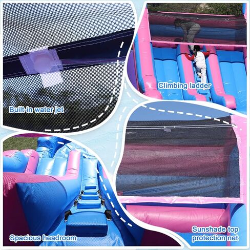 شريحة مياه تجارية للبالغين أطفال (شرائح مزدوجة ومسبح مياه دفقة كبيرة) ، 100 ٪ PVC 26ft (L) شريحة مياه للبالغين قابلة للنفخ مع منفاخ رائع لمتعة الصيف في الهواء الطلق ، حفلة في الفناء الخلفي ، 26x12x14ft in Kuwait