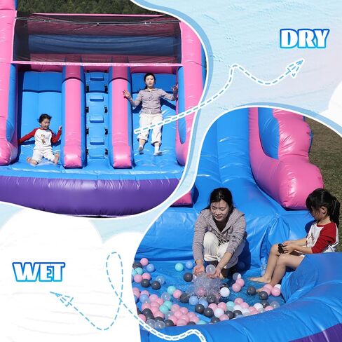 شريحة مياه تجارية للبالغين أطفال (شرائح مزدوجة ومسبح مياه دفقة كبيرة) ، 100 ٪ PVC 26ft (L) شريحة مياه للبالغين قابلة للنفخ مع منفاخ رائع لمتعة الصيف في الهواء الطلق ، حفلة في الفناء الخلفي ، 26x12x14ft in Kuwait