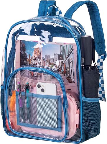 Clear Backpack for Men and Women, Heavy Duty PVC Transparent Bookbag,See Through Backpacks - Black in Saudi Arabia