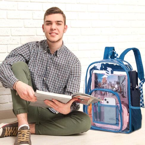 Clear Backpack for Men and Women, Heavy Duty PVC Transparent Bookbag,See Through Backpacks - Black in Saudi Arabia