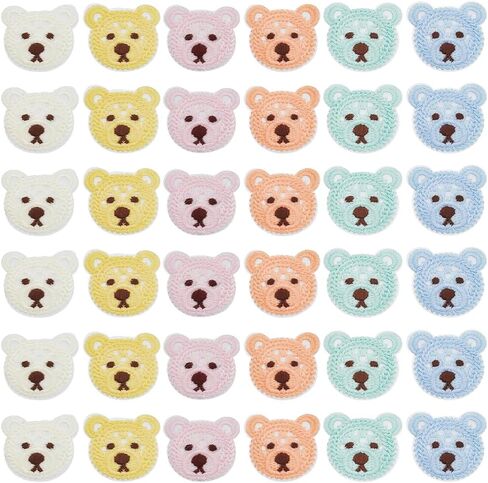 FINGERINSPIRE 36 Pcs 6 Colors Crochet Bear Head Applique Patches 1.9x1.9inch Cartoon Animal Sew On Appliques Little Bear Crochet Knitted Patches Cute Bear Knitted Handmade Applique Patch for Clothing in Saudi Arabia