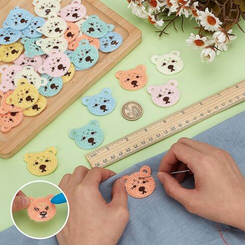 FINGERINSPIRE 36 Pcs 6 Colors Crochet Bear Head Applique Patches 1.9x1.9inch Cartoon Animal Sew On Appliques Little Bear Crochet Knitted Patches Cute Bear Knitted Handmade Applique Patch for Clothing in Saudi Arabia