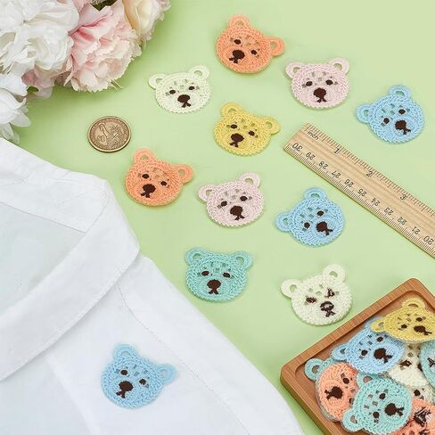 FINGERINSPIRE 36 Pcs 6 Colors Crochet Bear Head Applique Patches 1.9x1.9inch Cartoon Animal Sew On Appliques Little Bear Crochet Knitted Patches Cute Bear Knitted Handmade Applique Patch for Clothing in Saudi Arabia