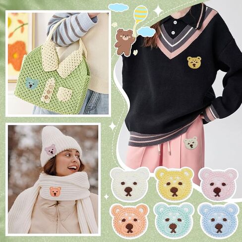 FINGERINSPIRE 36 Pcs 6 Colors Crochet Bear Head Applique Patches 1.9x1.9inch Cartoon Animal Sew On Appliques Little Bear Crochet Knitted Patches Cute Bear Knitted Handmade Applique Patch for Clothing in Saudi Arabia