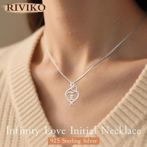 RIVIKO Infinity Heart Initial Necklace for Women,925 Sterling Silver Letter Pendant Personalized Jewelry,Name Necklace Graduation Birthday Mother's Day Gifts for Mom Women Wife Friend in Kuwait