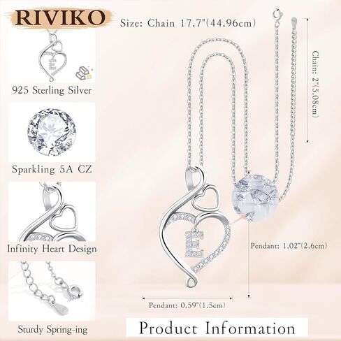 RIVIKO Infinity Heart Initial Necklace for Women,925 Sterling Silver Letter Pendant Personalized Jewelry,Name Necklace Graduation Birthday Mother's Day Gifts for Mom Women Wife Friend in Kuwait