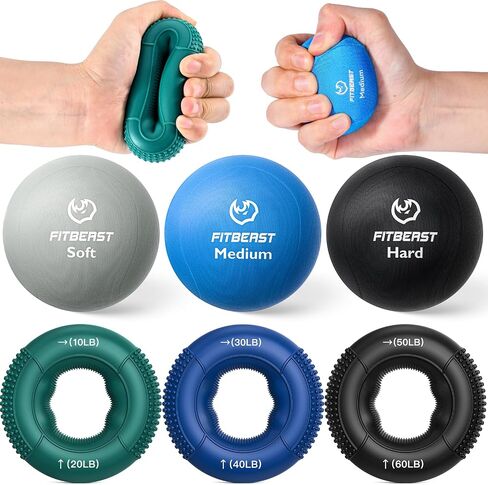 مدرب قوة قبضة Fitbeast ، تمرين الأصابع ، كرات الإجهاد للبالغين مجموعة من 6 قطع ، العلاج اليدوي للقوة ، الانتعاش وتخفيف الإجهاد ، قوة الساعد للرجال والنساء والكبار in Saudi Arabia