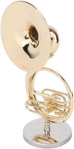 Samll Sousaphone Model, Brass Miniature Sousaphone with Stand Mini Metal Musical Instrument Model with Velvet Lining Wooden Case in Saudi Arabia