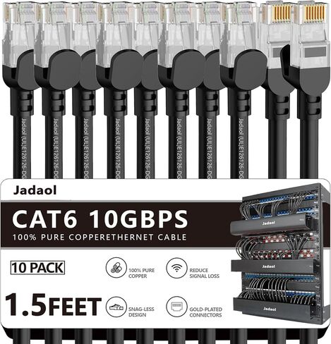 JADAOL CAT6 10ft 24 CAPP CATION CABLE ، 10 جيجابت في الثانية من كبل تصحيح Ethernet عالي السرعة ، Network Cat8/7 ، 24AWG Pure Copper ، موصل مطلي بالذهب RJ45 ، كابل شبكة LAN للتبديل ، الأسود ، الأسود in Kuwait