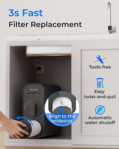 مرشح Waterdrop WD-G5P700-RO ، بديل لـ WD-G5P700 و WD-G5P700A نظام التناضح العكسي ، العمر على مدار 24 شهرًا in Saudi Arabia