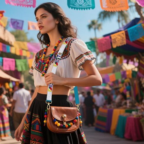 Mexican Purse Strap Beaded FIESTA Purse Strap Replacement Cinco De Mayo Crossbody Bag Straps Mexican Outfit Gifts Party Favors (Style A) in Saudi Arabia