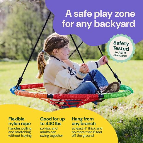 40 Inch Tree Swing Saucer Swing - 800Lb Weight Capacity, 900D Oxford Waterproof, With Hanging Straps Tree Swings for Kids Outdoor Swing For Kids Swing | Tire Swing | Tree Swing For Adults | Disc Swing in Kuwait