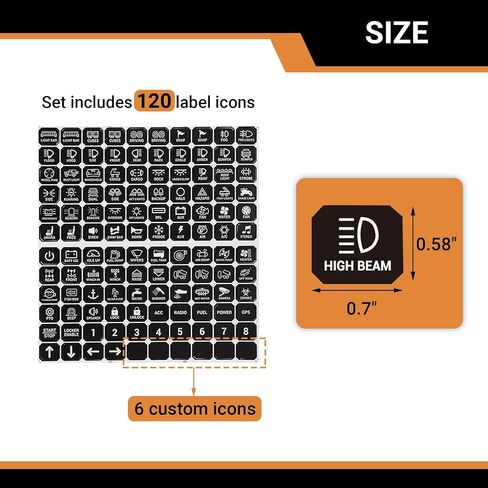 Switch Panel Sticker Kit for 6/8/12 Gang Control Button - Dashboard Label Decal Set for Car Boat RV Truck Vehicle Marine, 120 Pcs (Horizontal Stickers with Square Corner) in Kuwait