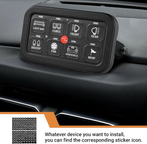 Switch Panel Sticker Kit for 6/8/12 Gang Control Button - Dashboard Label Decal Set for Car Boat RV Truck Vehicle Marine, 120 Pcs (Horizontal Stickers with Square Corner) in Kuwait