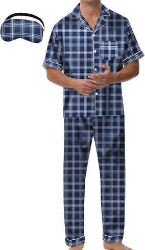MORFORU Mens Satin Pajamas Set 2 Pcs Short Sleeve Button Down Silky Pajamas for Men Pjs Set Sleepwear with Sleep Mask in Saudi Arabia