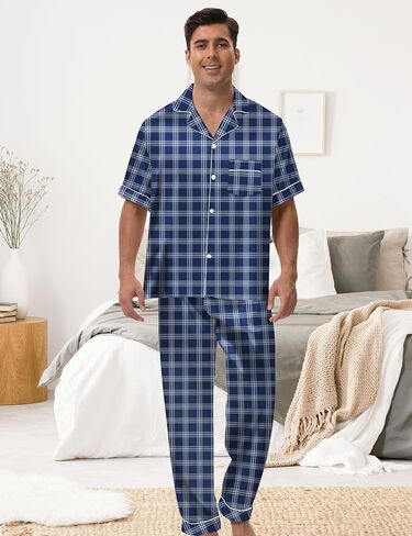 MORFORU Mens Satin Pajamas Set 2 Pcs Short Sleeve Button Down Silky Pajamas for Men Pjs Set Sleepwear with Sleep Mask in Saudi Arabia